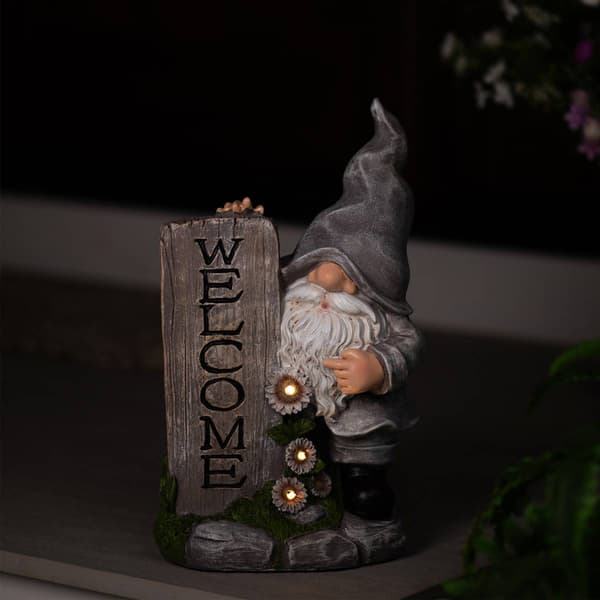 Northlight Seasonal LED Solar Gnome Welcome Garden Statue