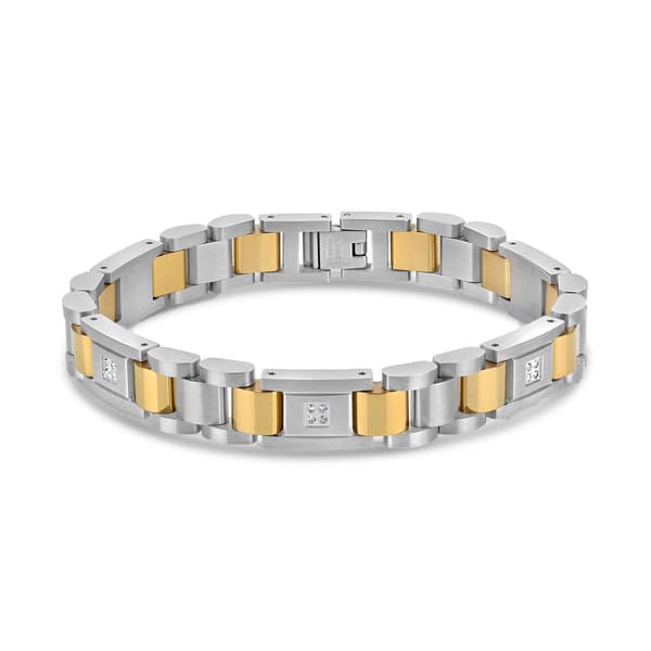 Mens Forever New Stainless Steel Two Tone CZ Bracelet - image 