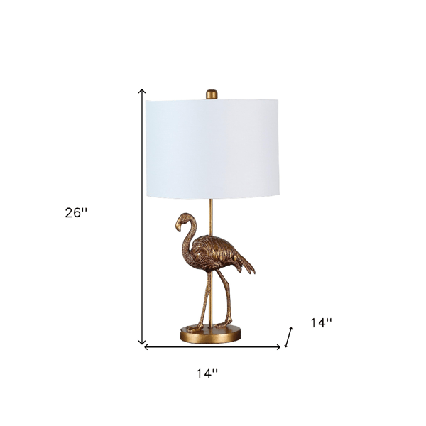 HomeRoots 26in. Gold Flamingo Table Lamp with White Drum Shade
