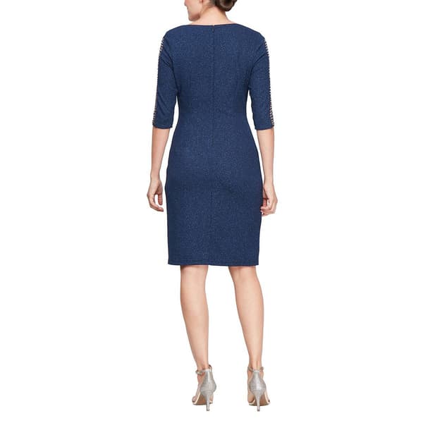 Womens SNLY Asymmetrical Neck Ruched Shimmer Sheath Dress