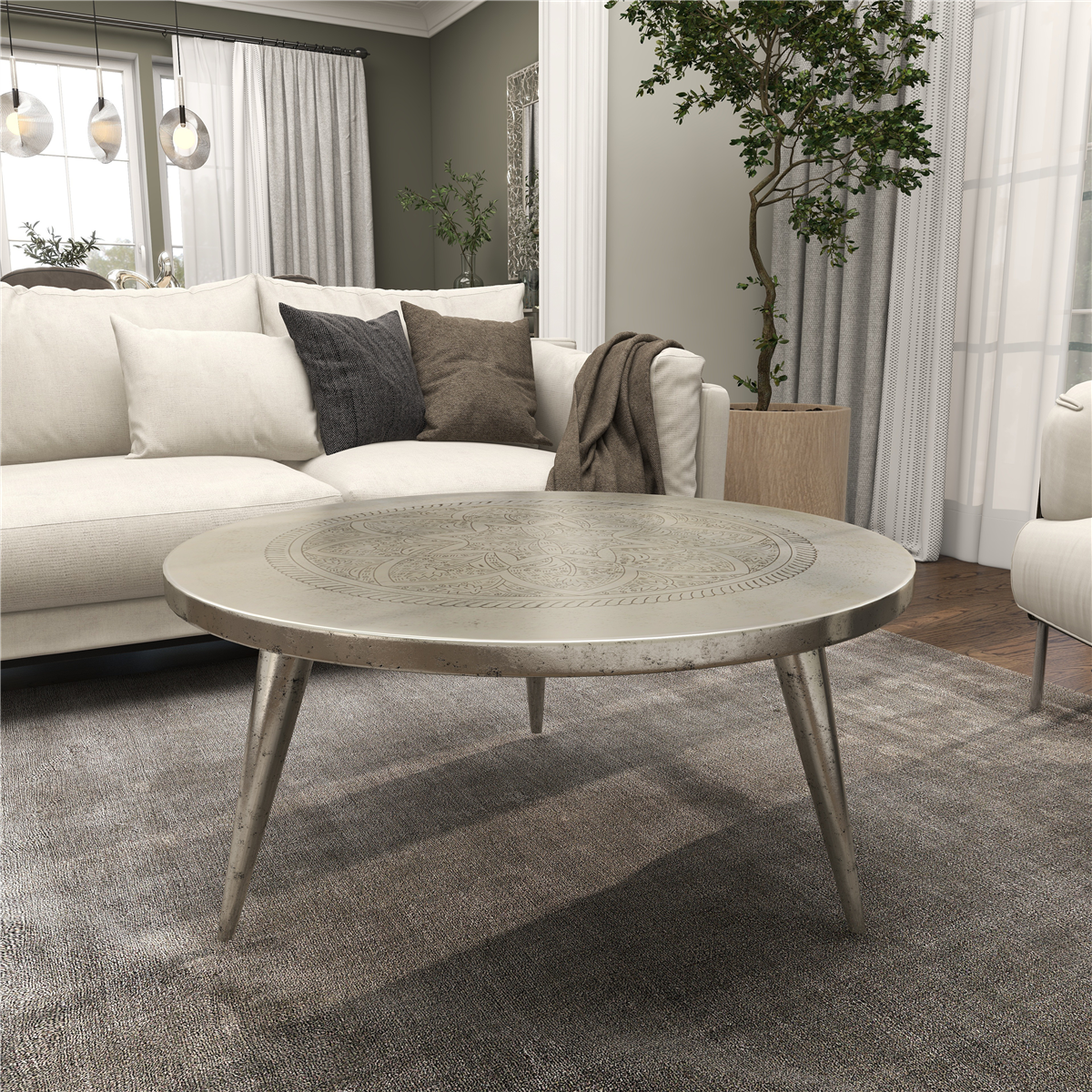 9th & Pike® Traditional Silver Aluminum Metal Coffee Table