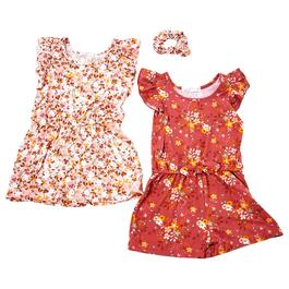 Toddler Girl Young Hearts 2pk. Floral Rompers w/ Scrunchie