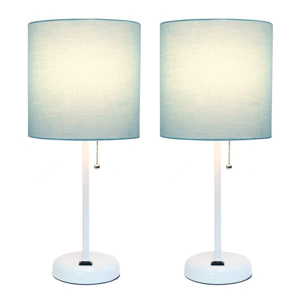 LimeLights White Stick Lamp w/Charging Outlet & Shade - Set of 2