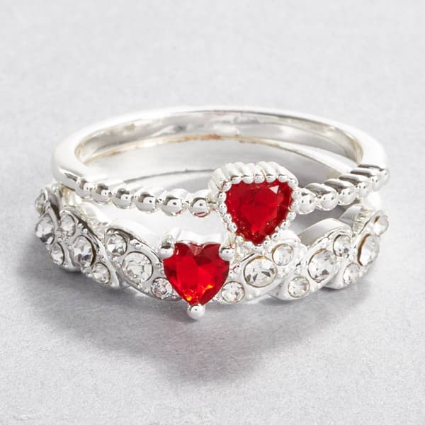 Ashley Cooper(tm) Silver-Tone Double Red Heart Ring - image 