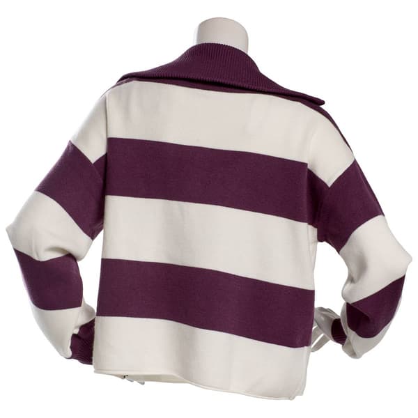 Juniors No Comment Polo Collar Quarter Zip Stripe Sweater