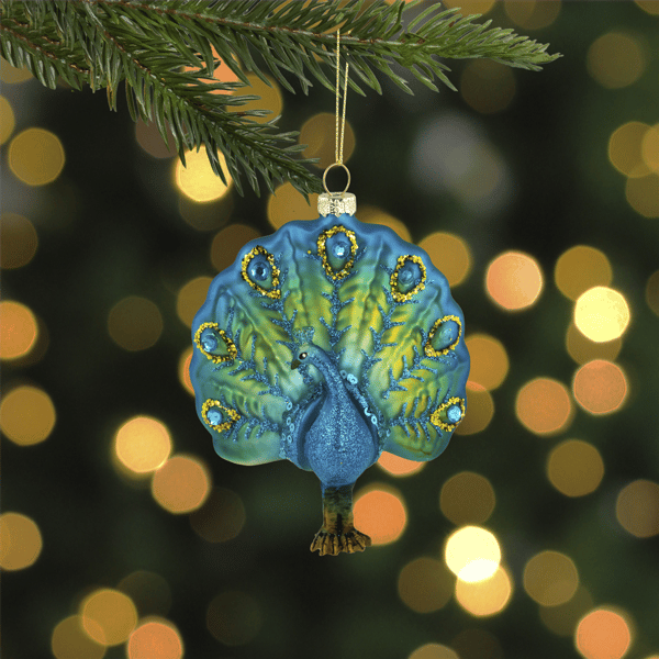 Northlight Green & Blue Peacock Glass Christmas Ornament