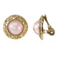 1928 Gold-Tone Faux Pearl Round Button Clip On Earrings - image 1