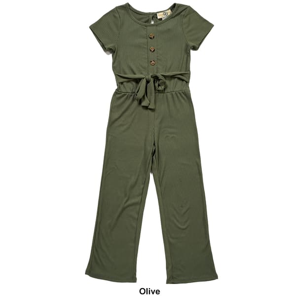 Girls (7-12) Dream Girl Ribbed Self Belt Button Jumpsuit