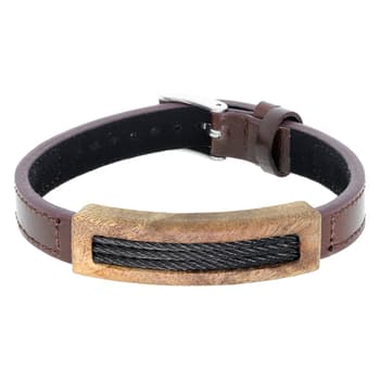 LYNX Stainless Steel & Brown Leather Bracelet - Men