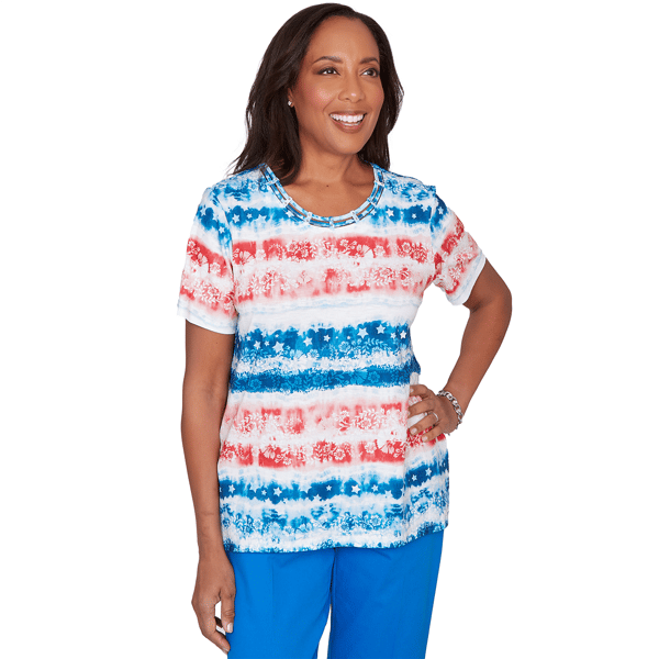 Womens Alfred Dunner Lady Liberty Americana Tie Dye Stripe Tee - image 