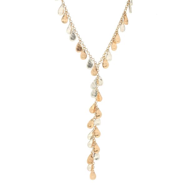 Bella Uno Worn Two-Tone Teardrop Disc Chain Y-Necklace - image 