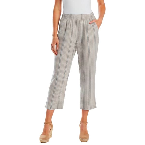 Womens Briggs Pull On Elastic Waist Stripe Linen Capris