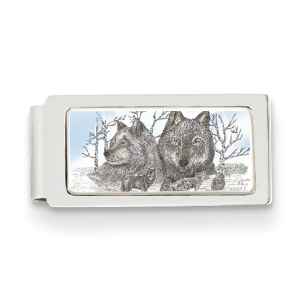 Barlow Designs Wolf Portrait Hinged Money Clip - image 