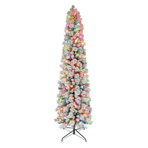 Puleo International 7.5ft. Pre-Lit Flocked Christmas Pine Tree