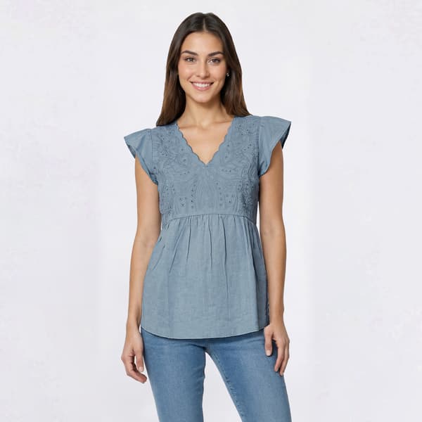 Womens Architect® Flutter Sleeve Embroidery Eyelet Bodice Blouse