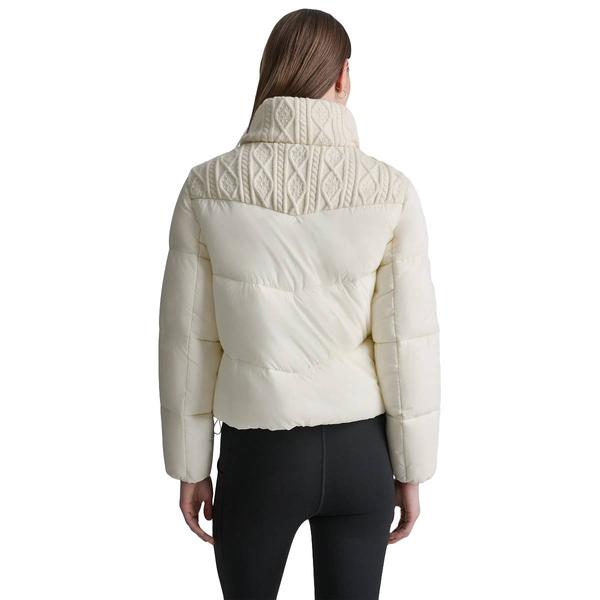 Womens DKNY Sport Cable Knit Mock Neck Puffer Jacket