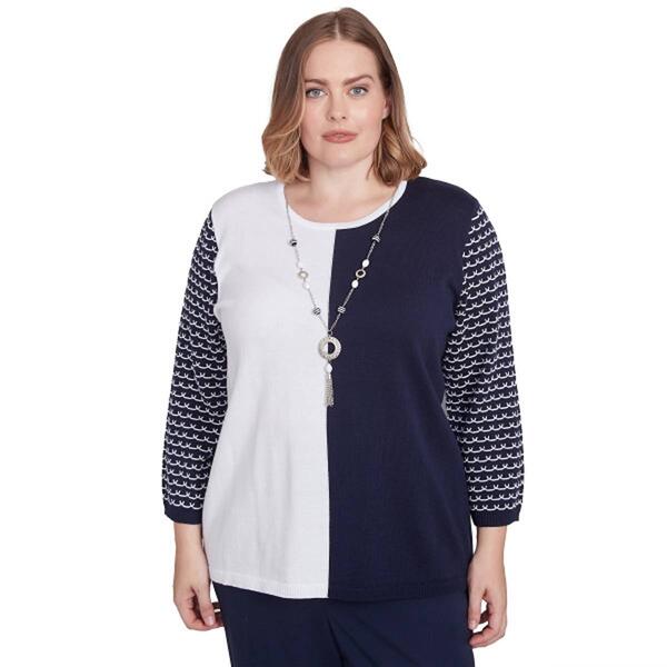 Plus Size Alfred Dunner Block Island 3/4 Sleeve Color Block Top - image 