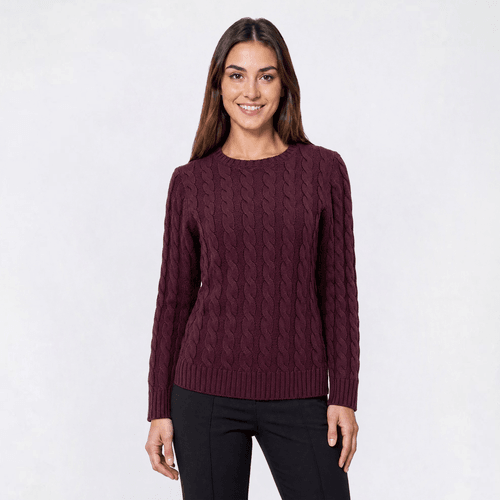 Petite Preswick & Moore® Long Sleeve Cable Knit Crew Neck Sweater