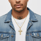 Mens Iron Saints Our Father Prayer Gold Spinner Cross Necklace - image 3