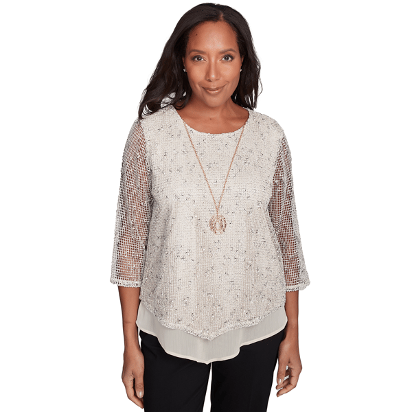 Petite Alfred Dunner Natural Instinct Popcorn Mesh Blouse