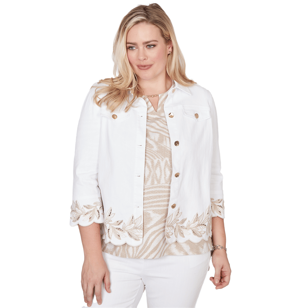 Petites Alfred Dunner Natural Wonder Leaf Cutout Embroidered Shi