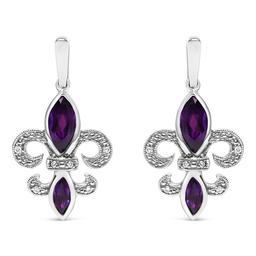 Haus of Brilliance Purple Amethyst Fleur de Lis Dangle Earrings