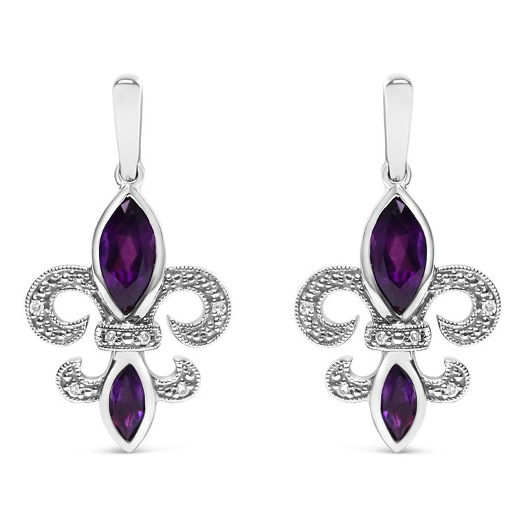 Haus of Brilliance Purple Amethyst Fleur de Lis Dangle Earrings