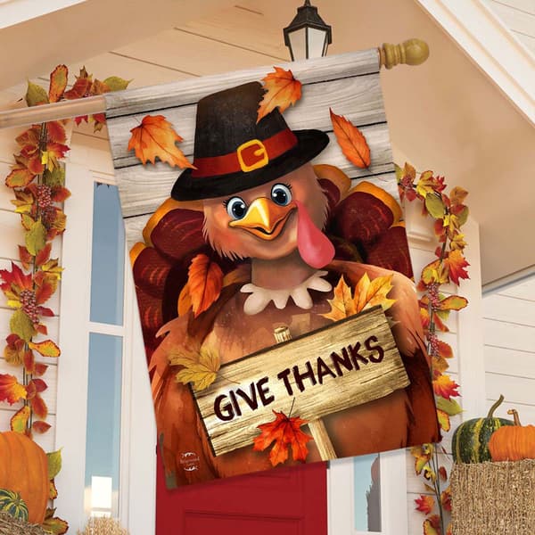 Briarwood Lane Thankful Turkey Give Thanks House Flag