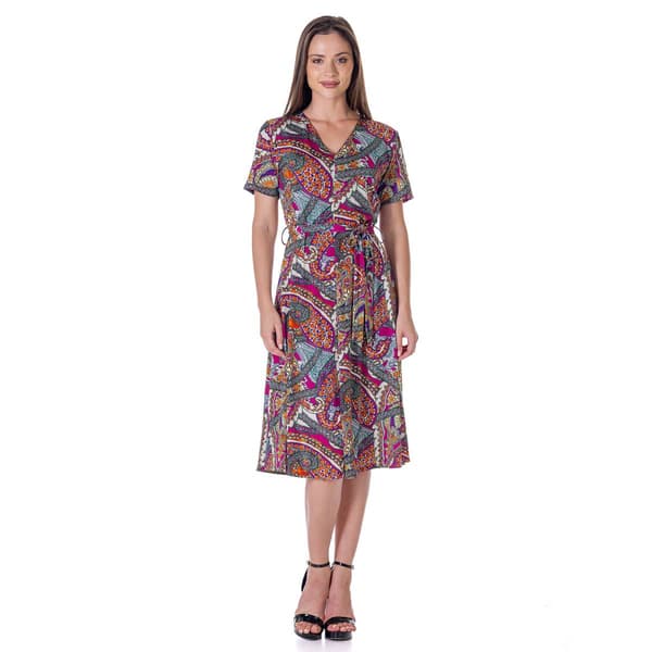 Womens 24/7 Comfort Apparel Paisley Tie Waist Midi Dress
