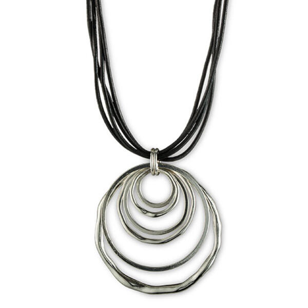 Anne Klein Silver-Tone Leather Pendant Necklace - image 