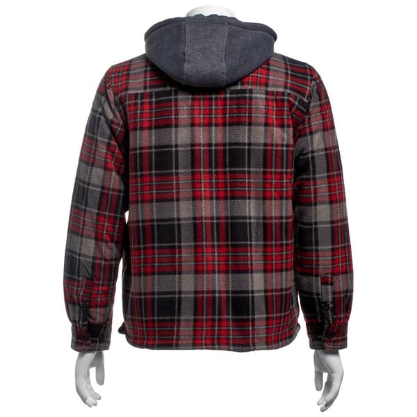 Mens Mountain Ridge Plaid Polar Fleece Jacket - Red/Black