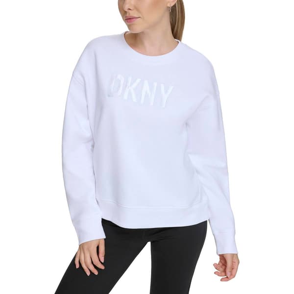 Womens DKNY Sport Satin Applique Logo Crew Neck Pullover Top