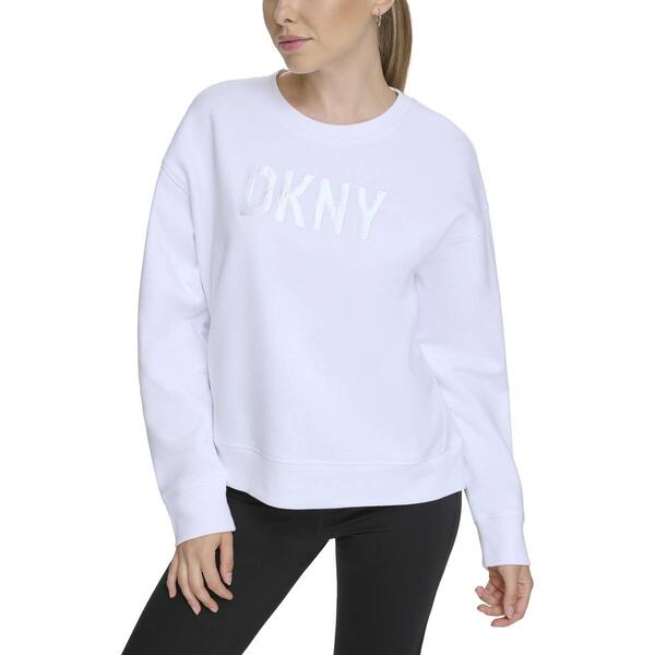 Womens DKNY Sport Satin Applique Logo Crew Neck Pullover Top - image 