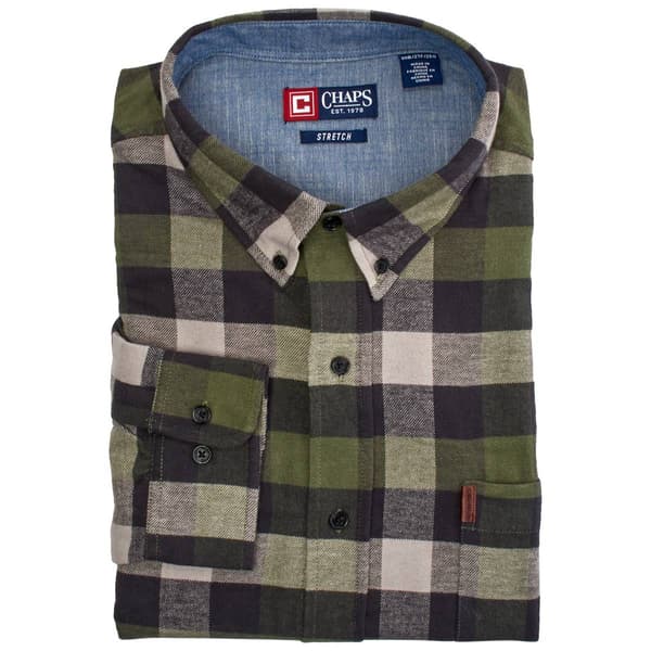 Mens Big Tall Chaps Long Sleeve Flannel Button Down Olive