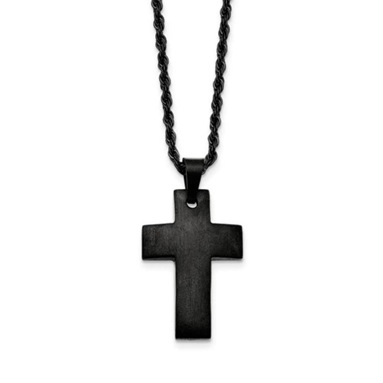 Mens Gentlemen's Classics(tm) Black IP-Plated Brushed Cross Necklace