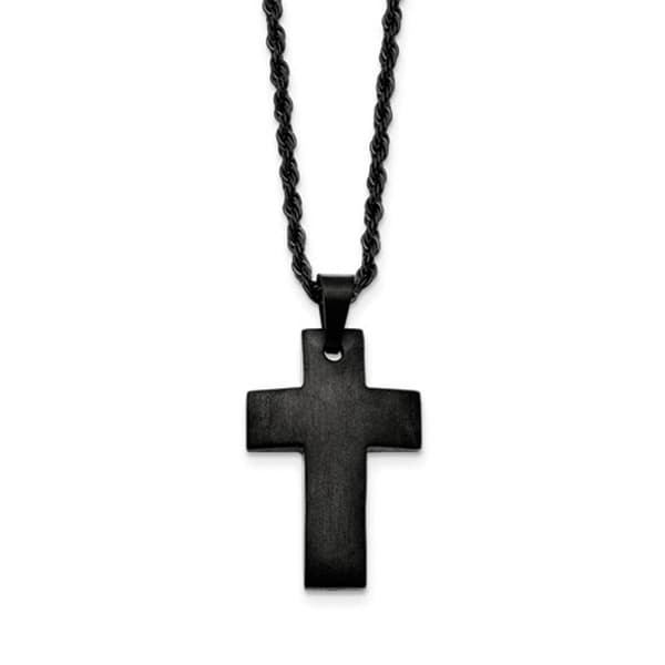 Mens Gentlemen's Classics&#40;tm&#41; Black IP-Plated Brushed Cross Necklace - image 