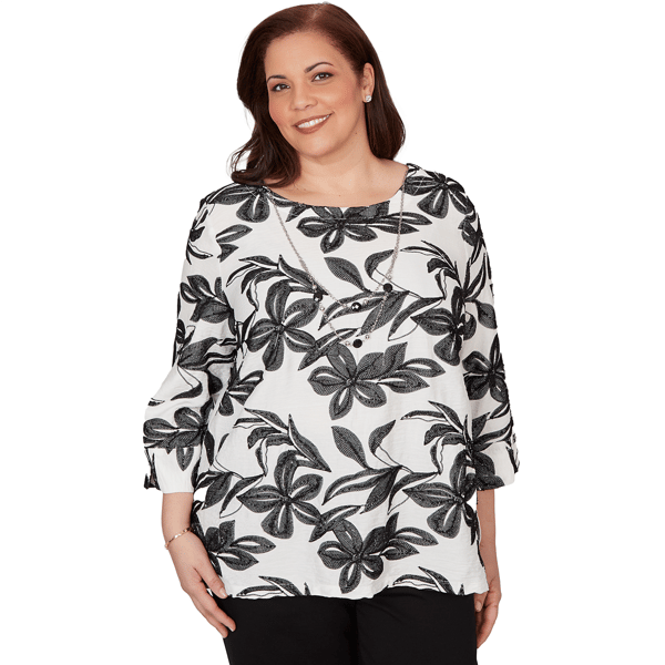 Plus Size Alfred Dunner Crowd Pleaser Embroidered Flower Top Wit