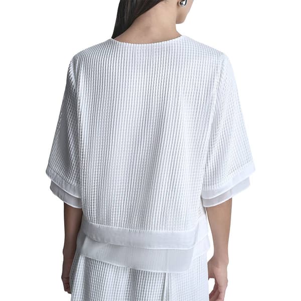 Womens DKNY Sport Elbow Sleeve Cutout Windowpane Blouse
