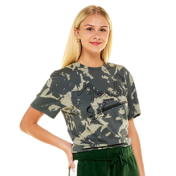 Juniors Fender&#40;R&#41; Embroidered Bass Guitar Acid Wash Tee - image 