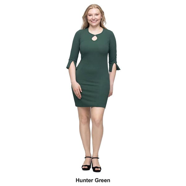 Womens 24/7 Comfort Apparel Keyhole 3/4 Sleeve Mini Dress