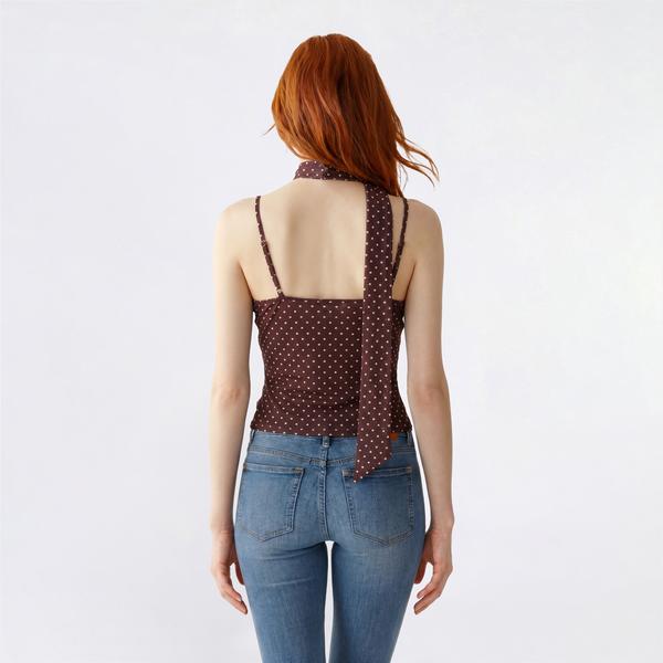 Juniors Madden Girl Polka Dot Mesh Camisole w/ Neck Scarf- Brown