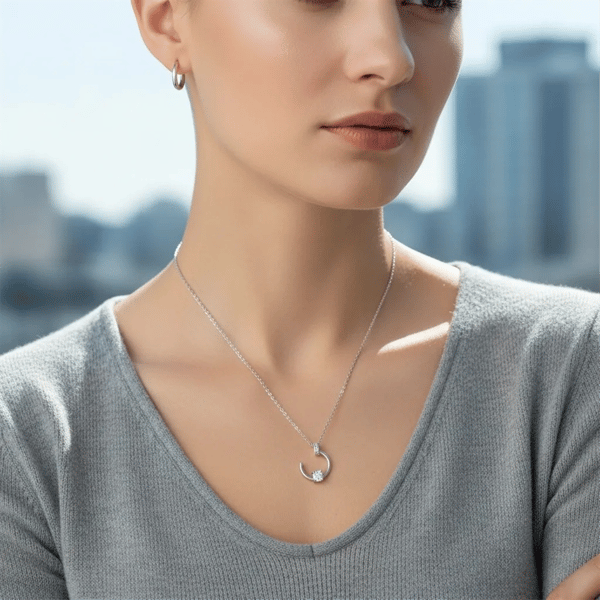Saffron Sterling Silver Open Circle Moissanite Diamond Necklace