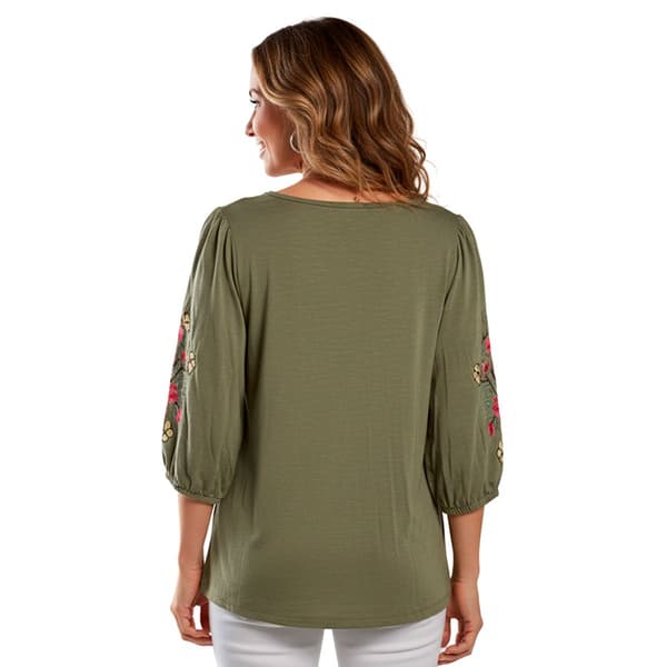 Womens French Laundry 3/4 Floral Embroidery Sleeve Blouse