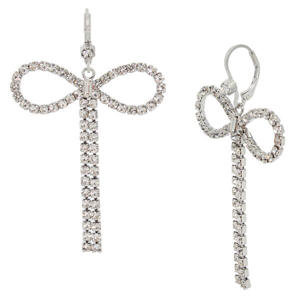 Betsey Johnson Rhinestone Bow Drop Earrings - image 