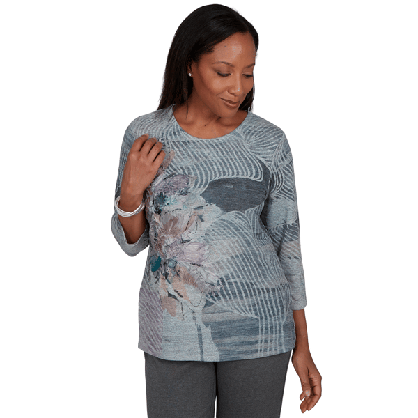 Womens Alfred Dunner Regent Street Ribbon Floral Textured Top - image 