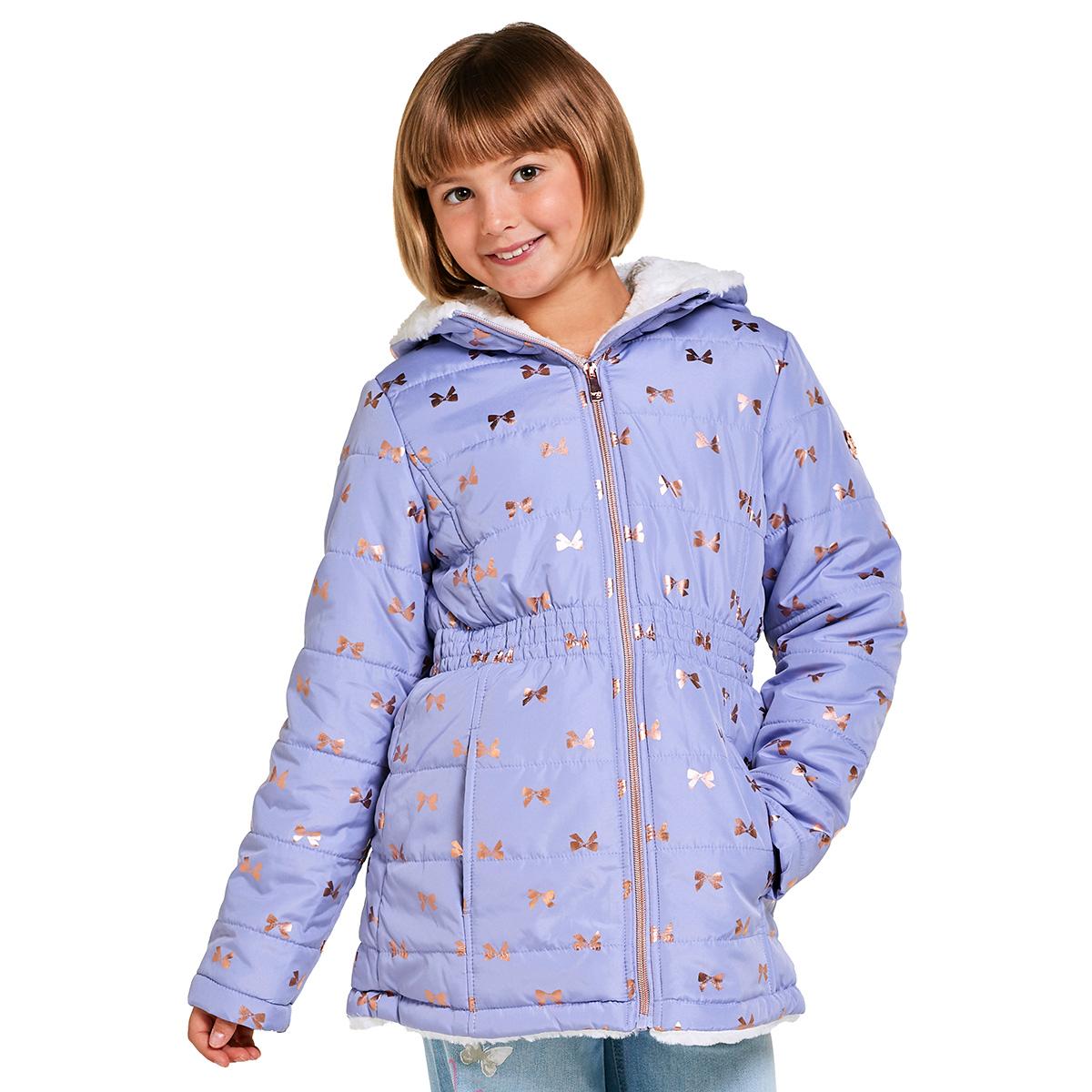 Girls (7-16) Kensie Girl Foil Bow Faux Fur Lined Midweight Coat