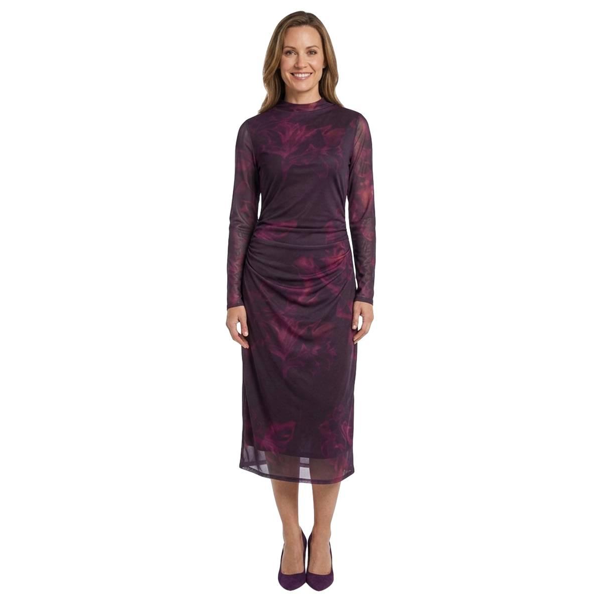 Womens BB Dakota Long Sleeve Blurred Floral Midi Dress