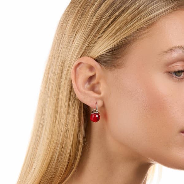 Athra Silver Plated Hoops with Red Crystal Ball Drop Earrings