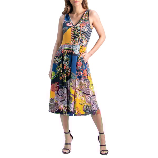 Womens 24/7 Comfort Apparel Paisley Sleeveless A-Line Midi Dress - image 