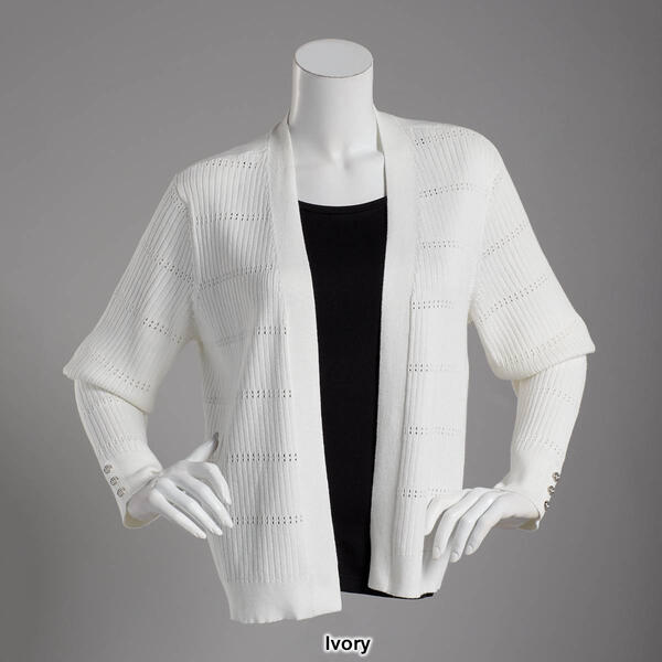 Womens 89th & Madison Long Sleeve Perforated Open Cardigan
